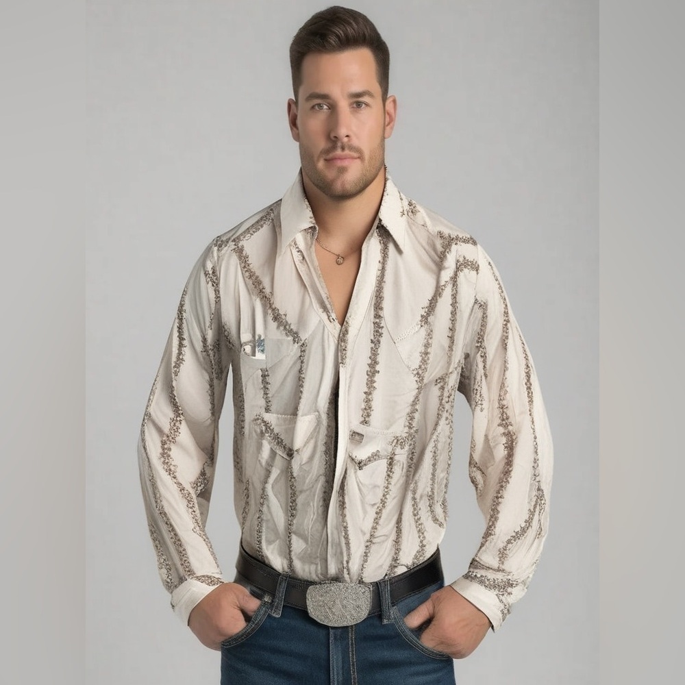 American Eagle Vintage Western Slim Vine Pearlized Snap Button Long Sleeve Shirt